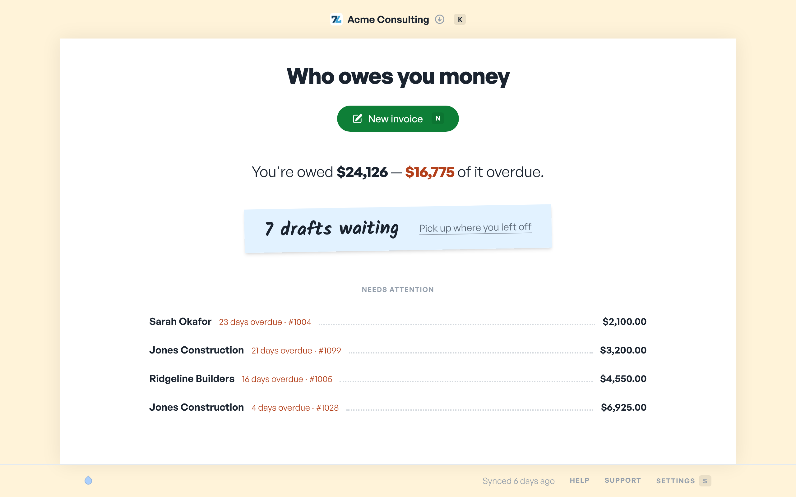 The dashboard: who owes you money, and what needs attention